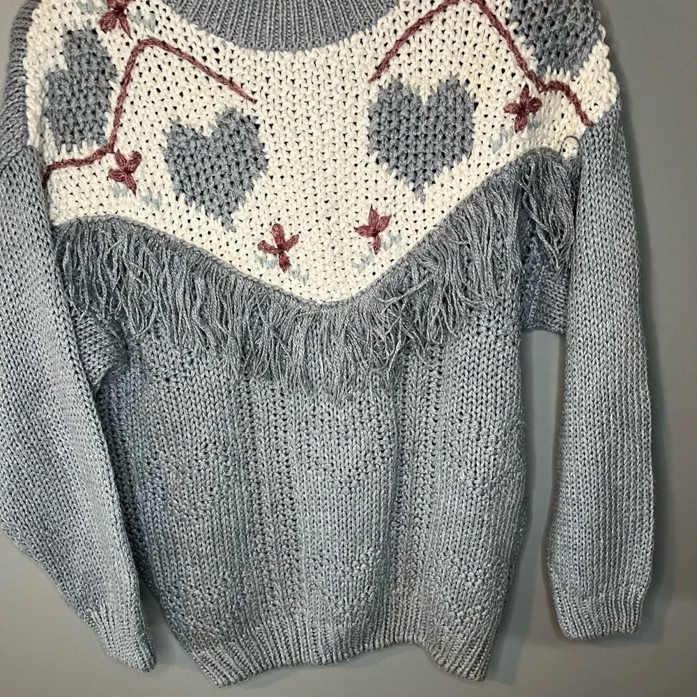 Huntington Ridge x Vintage 90s Knitted By Hand Heart Tassel Folk Sweater